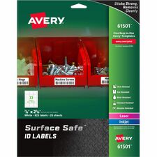 Avery&reg; Surface Safe ID Label 7/8" Width x 2 5/8" Length - Removable Adhesive - Rectangle - Laser, Inkjet - White - Film - Water Resistant - 33 / Sheet - 25 Total Sheets - 825 Total Label(s) - 825 / Pack