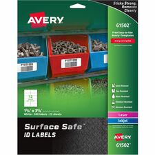 Avery&reg; Surface Safe ID Label 1 5/8" Width x 3 5/8" Length - Removable Adhesive - Rectangle - Laser, Inkjet - White - Film - Water Resistant - 12 / Sheet - 25 Total Sheets - 300 Total Label(s) - 300 / Pack