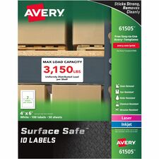 Avery&reg; Surface Safe ID Labels 4" Width x 6" Length - Removable Adhesive - Rectangle - Laser, Inkjet - White - Film - Water Resistant - 2 / Sheet - 50 Total Sheets - 100 Total Label(s) - 100 / Pack