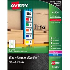 Avery&reg; Surface Safe ID Label 2" Width x 10" Length - Removable Adhesive - Rectangle - Laser, Inkjet - White - Film - Water Resistant - 4 / Sheet - 50 Total Sheets - 200 Total Label(s) - 200 / Pack