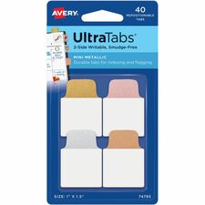Avery&reg; UltraTabs Metallic Color 2-sided Mini Tabs 40 Tab(s) - 1.50" Tab Height x 1" Tab Width - Clear Film, Gold Paper, Rose Gold, Copper Tab(s) - 40 / Pack