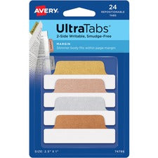 Avery&reg; UltraTabs Repositionable Margin Tabs 24 Tab(s) - 1" Tab Height x 2.50" Tab Width - Clear Film, Gold Paper, Rose Gold, Copper Tab(s) - 24 / Pack