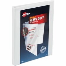 Avery&reg; Heavy-Duty View 3 Ring Binders, 1/2" Slant Rings, 1 White Binder (79767) 1/2" Binder Capacity - Letter - 8 1/2" x 11" Sheet Size - 135 Sheet Capacity - 135 Ring(s) - Fastener(s): Slant Ring - Pocket(s): 4 - Polypropylene - Adhesive, Heavy Duty,