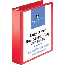 Business Source Red D-ring Binder 2" Binder Capacity - Letter - 8 1/2" x 11" Sheet Size - Fastener(s): D-Ring - Pocket(s): 4 - Polypropylene - Red - Recycled - Non-stick, Ink-transfer Resistant, Locking Ring - 1 Each