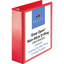 Business Source Red D-ring Binder 3" Binder Capacity - Letter - 8 1/2" x 11" Sheet Size - Fastener(s): D-Ring - Pocket(s): 4 - Polypropylene - Red - Non-stick, Ink-transfer Resistant, Locking Ring - 1 Each