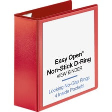 Business Source Red D-ring Binder 4" Binder Capacity - Fastener(s): D-Ring - Pocket(s): 4 - Polypropylene - Red - Non-stick, Labeling Area - 1 Each