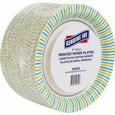 Genuine Joe 9" Printed Paper Plates Disposable - 9" Diameter - Assorted - 125 / Pack