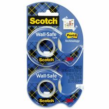 Scotch Wall-Safe Tape 18.06 yd Length x 0.75" Width - Translucent - Dispenser Included - 2 / Pack