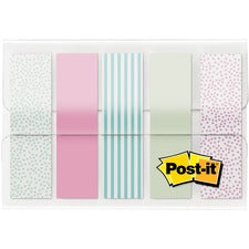 Post-it&reg; Printed Flags 100 x Assorted Pastel - 1/2" Flag/Note Width x 1 3/4" Flag/Note Length - 20 Sheets per Pad - Green, Pink, Blue - Self-adhesive, Sticky, Removable, Writable - Dispenser Included - 100 / Pack