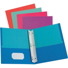 Oxford Letter Recycled Pocket Folder with Fastener 8 1/2" x 11" - 100 Sheets Capacity - 2 Pocket(s) - Assorted - 10% Recycled - 50 / Box