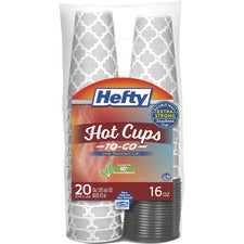 Hefty 16 oz Hot Cups & Lids To-Go 16 fl oz - Gray, Silver - Coffee - 20 / Pack