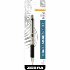 Zebra STEEL 4 Series G-402 Retractable Gel Pen 0.5 mm Fine Pen Point - Retractable - Black Ink - Gel-based - Stainless Steel Barrel - 1 Each