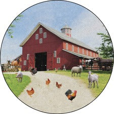 Flagship Carpets Barn Animals Classroom Rug Floor Rug - 72" Length x 72" Width x 0.50" Thickness - Round - Multicolor - Yarn