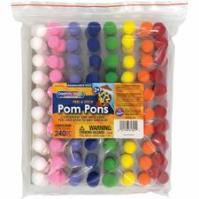 Creativity Street Peel-n-Stick Pom Pons Project - 11.75" Height x 1.50" Width x 9.25" Length - White, Pink, Purple, Blue, Yellow, Orange, Green, Red - Plush - 240 / Pack