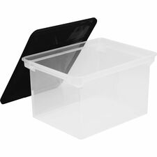 Storex Plastic File Tote Storage Box Internal Dimensions: 15.50" Length x 12.25" Width x 9.25" Height - External Dimensions: 18.3" Length x 14" Width x 10.5" Height - 45 lb - Media Size Supported: Legal, Letter - Lid Lock Closure - Stackable - Blue, Clear