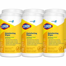 CloroxPro&trade; Disinfecting Wipes Ready-To-Use - Lemon Fresh Scent - Pre-moistened, Bleach-free, Phosphorous-free, Easy Tear, Easy to Use, Antibacterial - Yellow - 75/Tub - 240 / Bundle