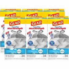 Glad ForceFlex MaxStrength Kitchen Drawstring Trash Bags Fresh Clean with Febreze Freshness - 13 gal Capacity - 0.82 mil (21 Micron) Thickness - Drawstring Closure - Gray - Kitchen, Office - 34/Box - 240 / Bundle