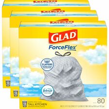 Glad ForceFlex Tall Kitchen Drawstring Trash Bags Fresh Clean with Febreze Freshness - 13 gal Capacity - 0.78 mil (20 Micron) Thickness - Drawstring Closure - White - Kitchen, Home, Office, Garbage, Breakroom, Cafeteria, School, Restaurant, Commercial - 8