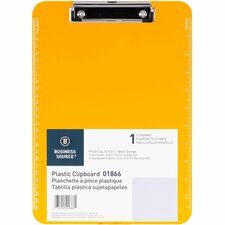 Business Source Flat Clip Clipboard 9" x 12" Sheet Size - Plastic - Neon Orange - 1 Each