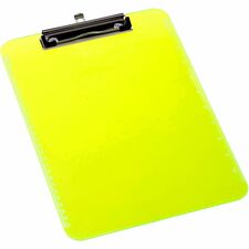 Business Source Flat Clip Clipboard 9" x 12" Sheet Size - Plastic - Neon Green - 1 Each
