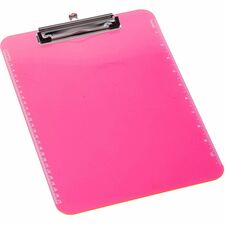 Business Source Flat Clip Clipboard 9" x 12" Sheet Size - Plastic - Neon Pink - 1 Each