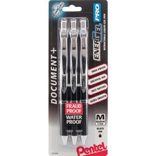 EnerGel PRO Retractable Liquid Gel Ink Pens 0.7 mm Medium Pen Point - Refillable - Retractable - Black Ink - Gel-based - Black Stainless Steel Barrel - Metal Tip - 3 / Pack