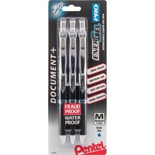 EnerGel PRO Retractable Liquid Gel Ink Pens 0.7 mm Medium Pen Point - Refillable - Retractable - Blue Ink - Gel-based - Black Stainless Steel Barrel - Metal Tip - 3 / Pack