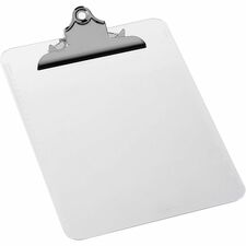 Business Source Spring Clip Plastic Clipboard 8 1/2" x 11" Sheet Size - Spring Clip - Plastic - Clear - 12 / Box