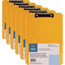 Business Source Flat Clip Clipboard 9" x 12" Sheet Size - Plastic - Neon Orange - 6 / Bundle