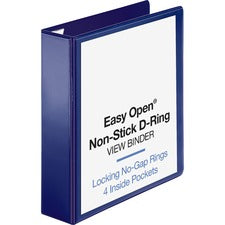 Business Source Easy Open Nonstick D-Ring View Binder 2" Binder Capacity - Letter - 8 1/2" x 11" Sheet Size - Fastener(s): D-Ring - Pocket(s): 4 - Polypropylene - Navy - Non-stick - 1 Each