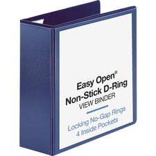 Business Source Easy Open Nonstick D-Ring View Binder 4" Binder Capacity - Letter - 8 1/2" x 11" Sheet Size - Fastener(s): D-Ring - Pocket(s): 4 - Polypropylene - Navy - Non-stick - 1 Each