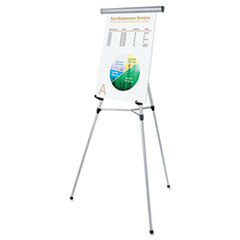 3-Leg Telescoping Easel with Pad Retainer, Adjusts 34" to 64", Aluminum, Silver