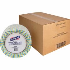 Genuine Joe 9" Printed Paper Plates Disposable - 9" Diameter - Assorted - 125/Pack - 4 / Carton
