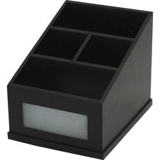 Victor Midnight Black Multi-Use Storage Caddy with Adjustable Compartment 4 Compartment(s) - Compartment Size : 6.50" - 4.90" Height x 4.60" Width - Desktop - Non-slip Feet - Black - Rubber, Frosted Glass, Wood - 1 Each