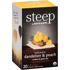 Steep by Bigelow&reg; Organic Dandelion & Peach Rooibos & Green Tea Herbal Tea, Green Tea Bag Herbal Tea, Green Tea - 1.2 oz - 20 Teabag - GMO Free - Kosher - Organic - 20 / Box