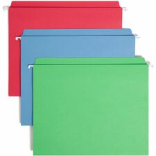 Smead FasTab Straight Tab Cut Letter Recycled Hanging Folder 8 1/2" x 11" - Assorted Tab Position - 11 pt. - Blue, Green, Red - 10% Recycled - 18 / Box