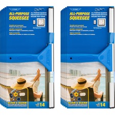 Ettore All-purpose Squeegee Rubber Blade - Plastic Handle - 1.5" Height x 14" Width x 14" Length - Lightweight, Streak-free - Blue - 12 / Carton