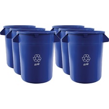Genuine Joe Heavy-Duty Trash Container 32 gal Capacity - Side Handle, Venting Channel - Plastic - Blue - 6 / Carton