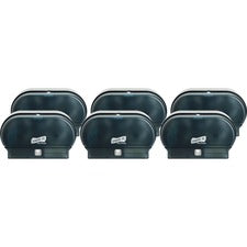 Genuine Joe Solutions Standard Bath Tissue Roll Dispenser - Manual Roll - 2000 x Sheet, 2 x Roll - Black - Sliding Door - 6 / Carton