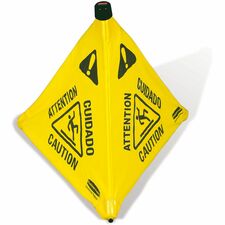 Rubbermaid Commercial 30" Pop-Up Caution Safety Cone Print/Message "CAUTION" , "Attention" , "Cuidado" - 21" Width x 30" Height - Wall Mountable - Durable, Multilingual, Three-sided, Foldable - Yellow - 12 / Carton