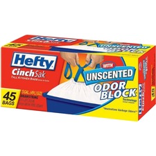 Hefty CinchSak 13-gallon Drawstring Bags 13 gal Capacity - Drawstring Closure - White - Garbage, Kitchen - 45/Pack - 6 / Carton