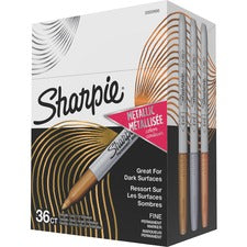 Sharpie Metallic Markers 0.5 mm Fine Marker Point - Assorted Ink - Plastic Barrel - 36 / Box