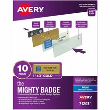 The Mighty Badge&reg; by Avery&reg; Mighty Badge Professional Reusable Name Badge System Plastic - Gold - 10 / Pack