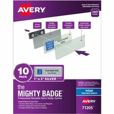 The Mighty Badge&reg; by Avery&reg; Mighty Badge Professional Reusable Name Badge System Plastic - Silver - 10 / Pack
