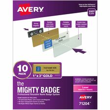 The Mighty Badge&reg; by Avery&reg; Mighty Badge Professional Reusable Name Badge System Plastic - Gold - 10 / Pack