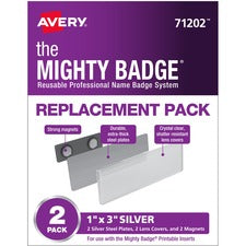 The Mighty Badge&reg; by Avery&reg; Professional Reusable Name Badge System Replacement Pack Silver - 2 / Pack