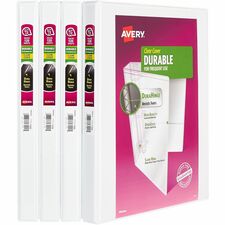 Avery&reg; Durable View 3 Ring Binders 1/2" Binder Capacity - Letter - 8 1/2" x 11" Sheet Size - 135 Sheet Capacity - 3 Ring(s) - Fastener(s): Slant Ring - Pocket(s): 2, Internal - Polypropylene - White - Recycled - Durable, Flexible, Pocket, PVC-free, Sp