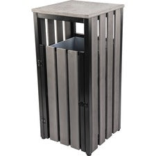 Lorell Faux Wood Outdoor Waste Bin Rectangular - Weather Resistant - 33.6" Height - Polystyrene - Weathered Charcoal - 1 Each