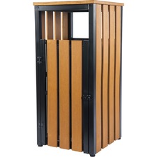 Lorell Faux Wood Outdoor Waste Bin Rectangular - Weather Resistant - 33.6" Height x 15.8" Width x 15.8" Depth - Polystyrene - Teak - 1 Each