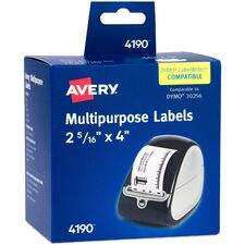 Avery&reg; Thermal Roll Labels 2-5/16"x4" , 300 White Shipping Labels (4190) 2 5/16" Height x 4" Width - Roll - Permanent Adhesive - Rectangle - Direct Thermal, Thermal - Bright White - Paper - Water Resistant - Permanent Adhesive, Scratch Resistant, Smud